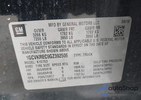 2016 Chevrolet Silverado 1500 2Lt z USA, uszkodzony, nr VIN 1GCVKREC9GZ392506